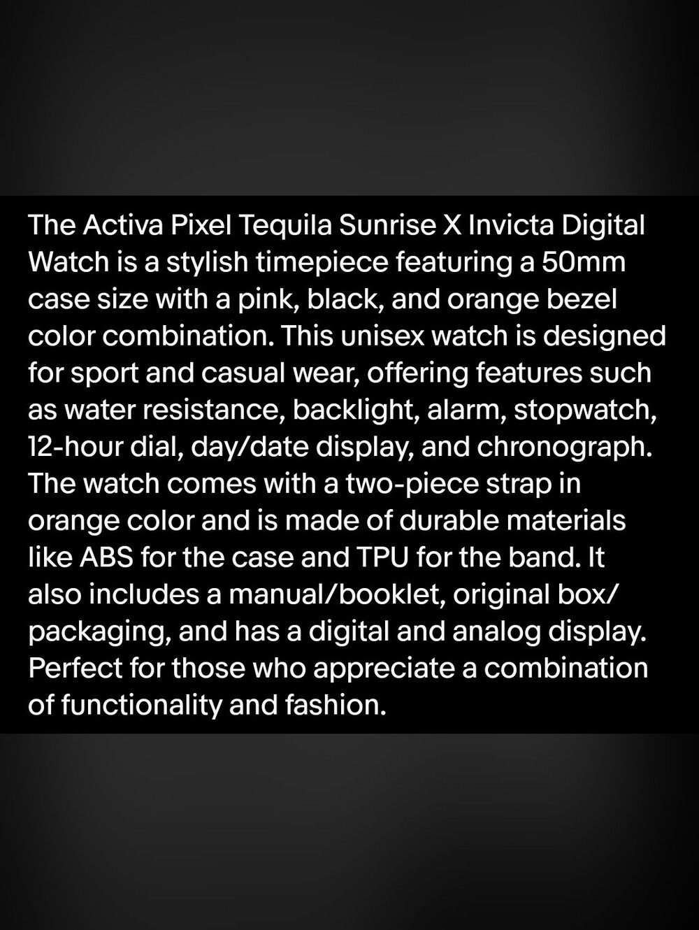 NWT Activa X Invicta Mens Watch Pixel A Tequila Sunrise ACW499-014 Unisex 50mm - Picture 2 of 13